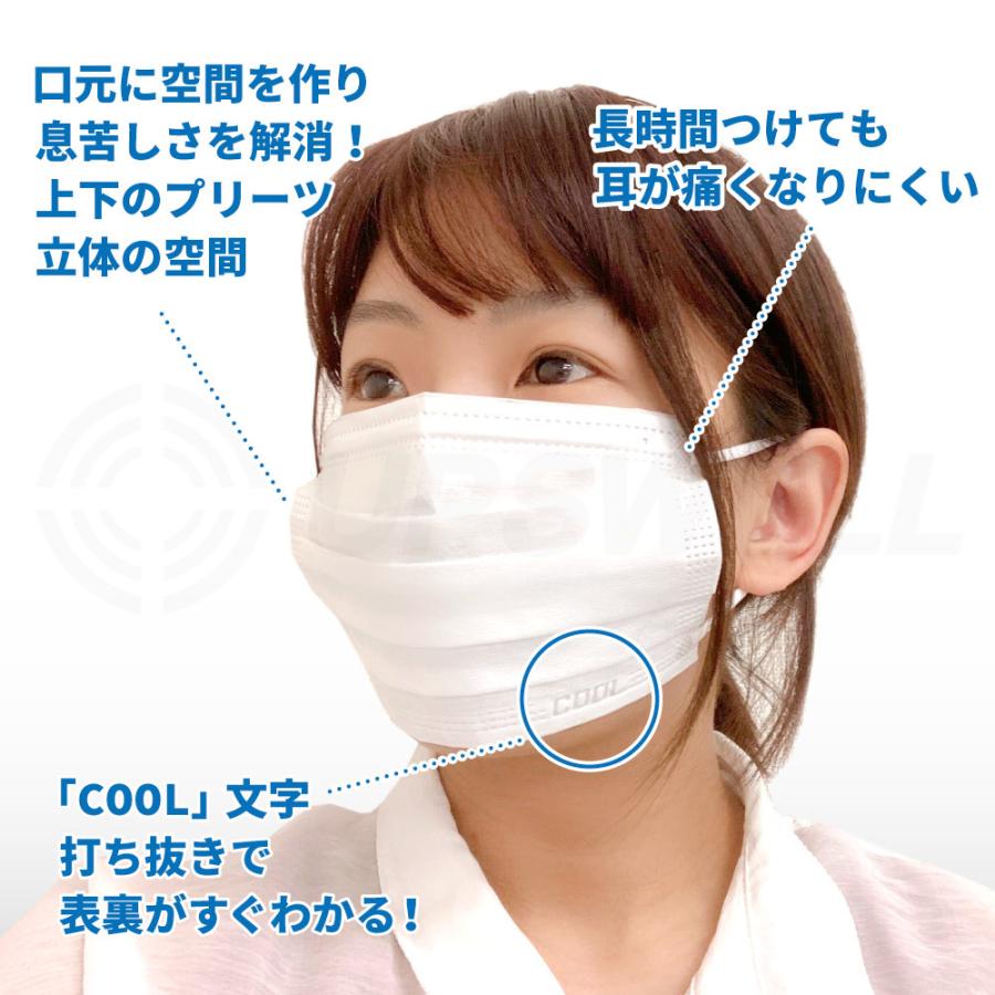 冷感 マスク 不織布 ふつう 白 50枚入 平ゴム 【メール便対応】 接触冷感 夏 男女兼用 大人 ツルツル 毛羽立たない Cuact ウイルス 飛沫 花粉 PM2.5｜upswell｜05