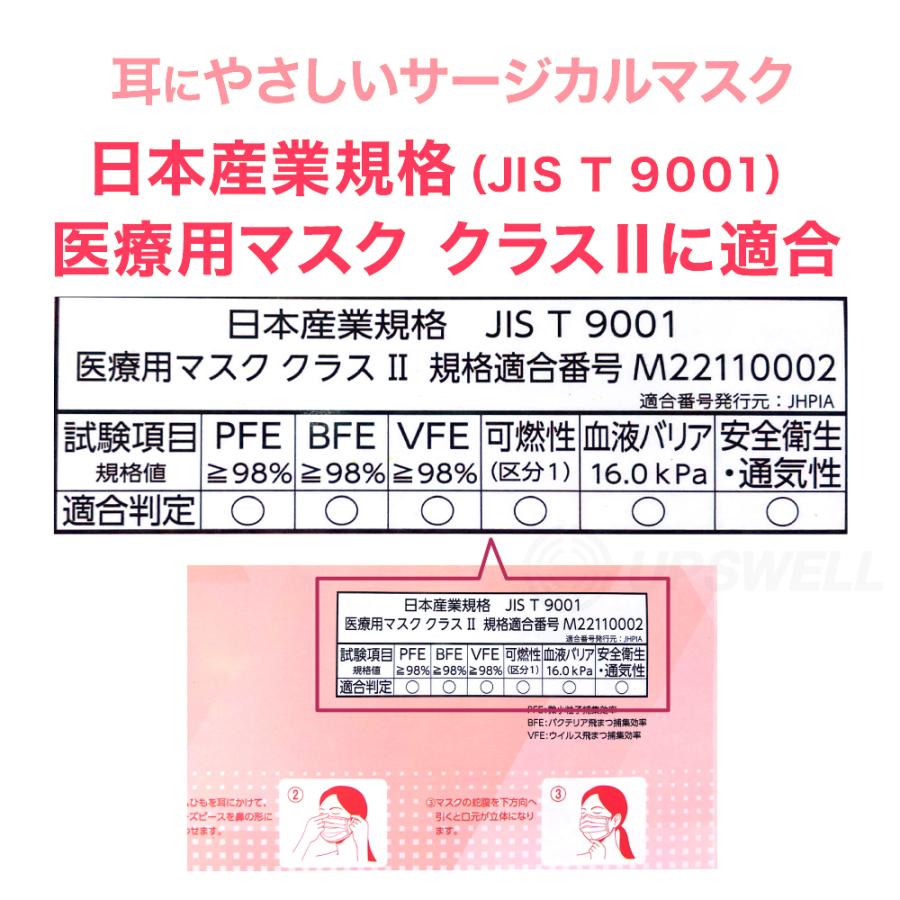 耳にやさしいサージカルマスク ふつうサイズ ピンク 150枚 ( 3箱 セット ) | 長谷川綿行 耳が痛くなりにくい 女性 大人用 コーラル 不織布 血色 3層構造｜upswell｜05