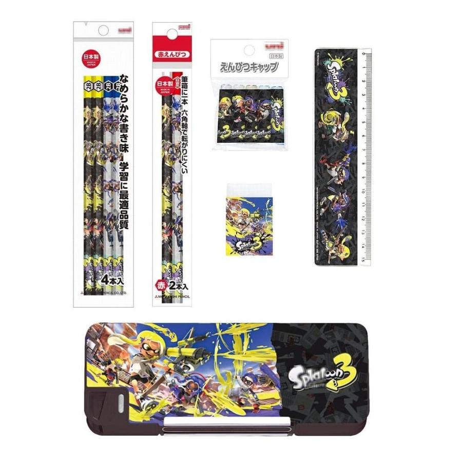入学準備 入学祝い 小学校 男の子 文房具セット スプラトゥーン３（ペンケース 鉛筆2B 赤鉛筆 定規 消しゴム 鉛筆キャップ） (６点セットスプラトゥーン3) | uni（三菱鉛筆）