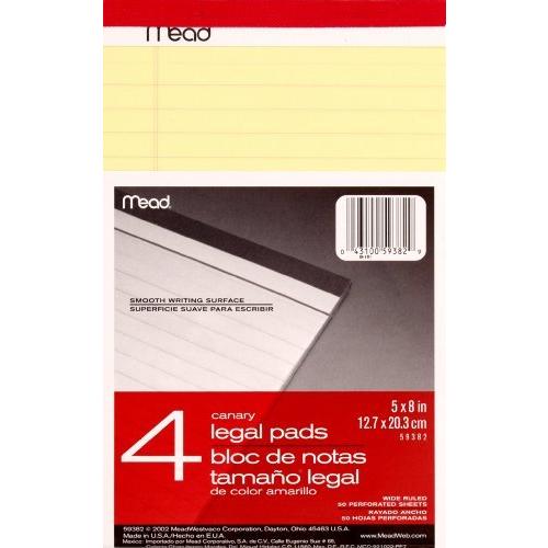 Mead Canary Junior Legal Pads 13cm x 20cm 4 Pack 50 Sheets 59382|upvillage0410|02