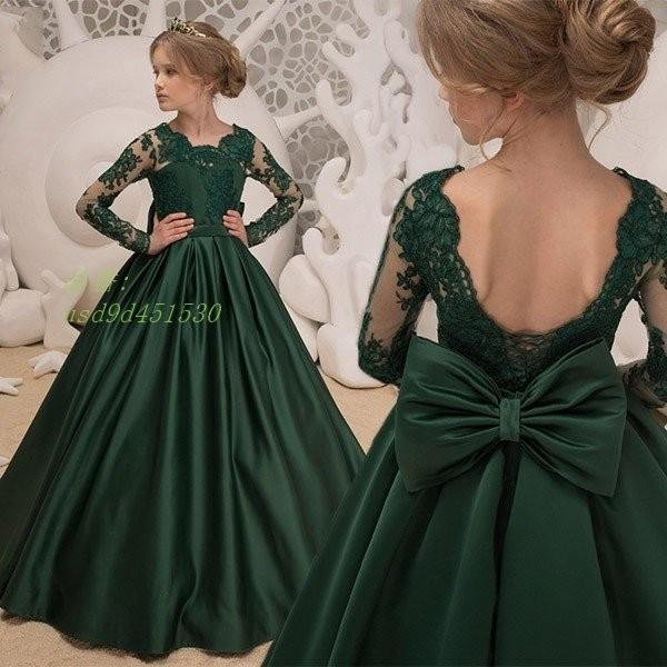 子供ドレス グリーン ロングドレス 長袖あり 上品 緑 ビオラバイオリン演奏会 ピアノ発表会 結婚式 サテン キッズドレス 女の子 Yamavakedma Co Il