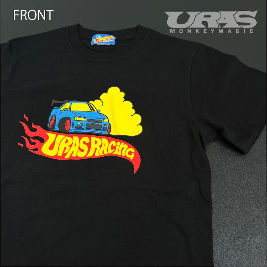 Tシャツ　ドリフト　かっこいい　車　レース　スカイライン　ミニカー　炎　黒　URAS R34イラスト |  | 01