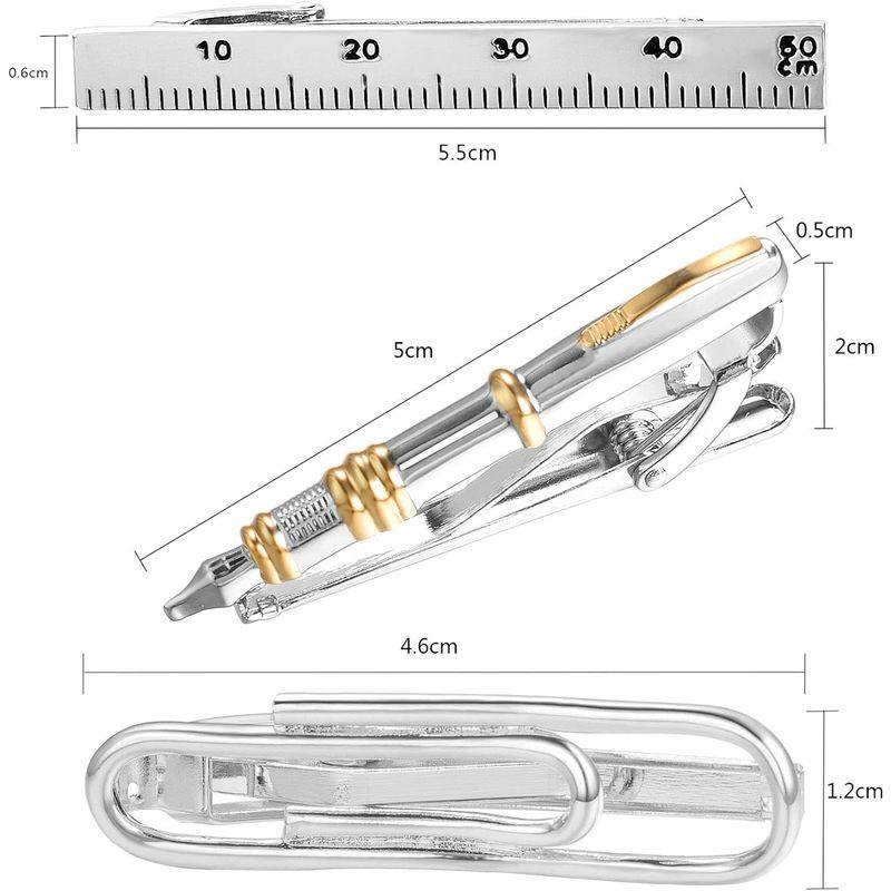 Yoursfs 面白いネクタイピン セット メンズ 数学 ネクタイピン 工具 万年筆 ネクタイピン 定規 ペーパークリップ 文具 銀 ゴール｜urasoe｜02