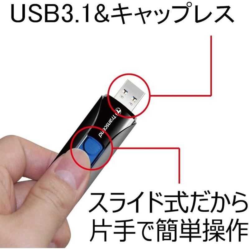 Transcend USBメモリ 128GB USB3.1 & USB 3.0 スライド式 ブラック TS128GJF790K｜urasoe｜02