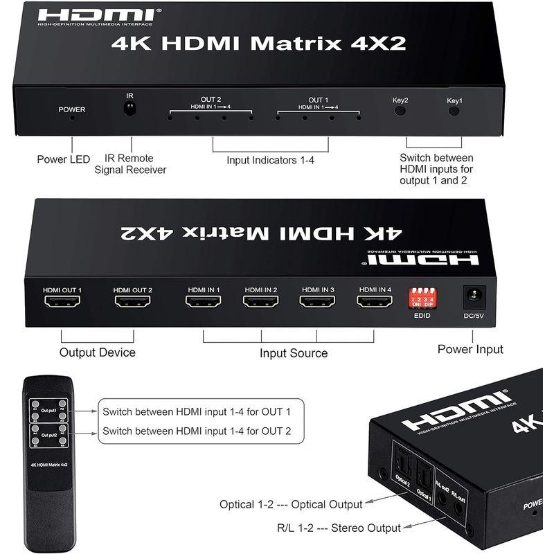 FERRISA 4K HDMI マトリックス セレクター 4入力2出力 音声分離器（光デジタル・オーディオ分離）HDMI スイッチャー スプ｜urasoe｜05