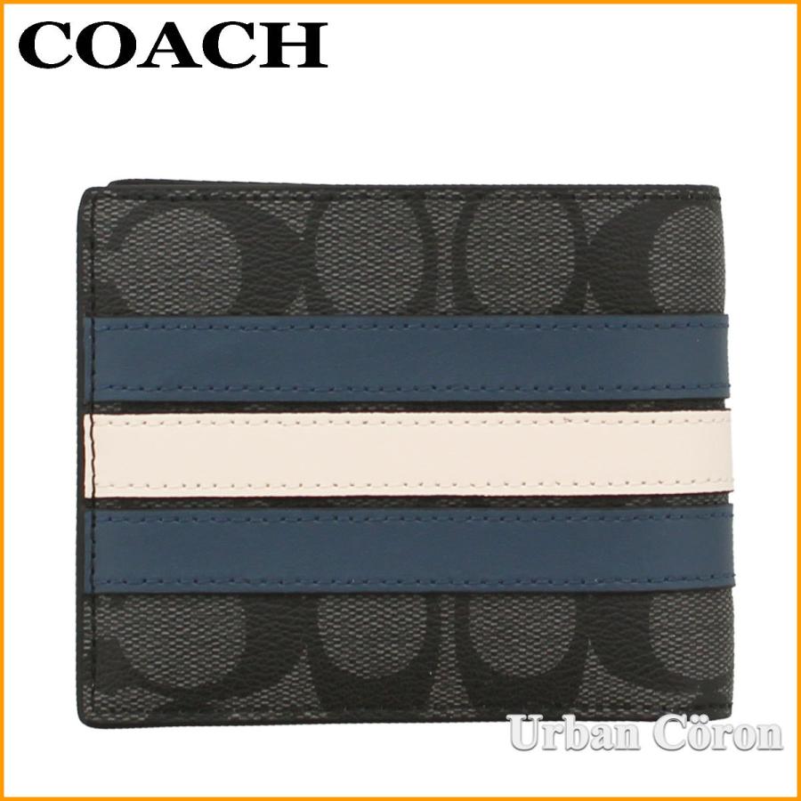 コーチ 財布 二つ折り メンズ COACH 3008 チャコール×デニム ヴァーシティ ストライプ シグネチャー ID ウォレット QBOH0 アウトレット｜urban-coron｜05