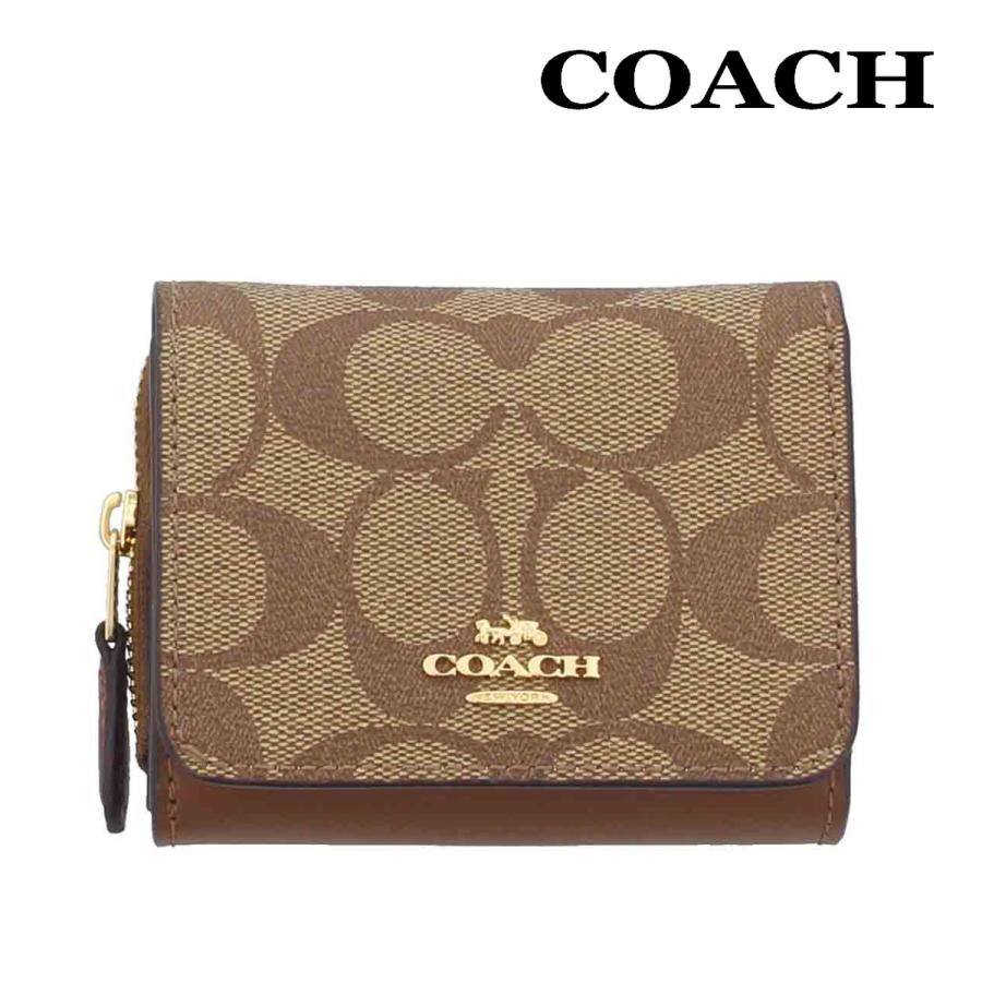 COACH コーチ 財布 三つ折り 7331 カーキ×サドル2 ラグジュアリー 
