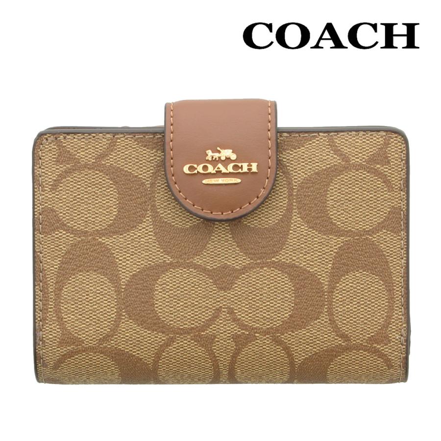 訳あり/コーチ 財布 二つ折り COACH C0082 カーキ×サドル2