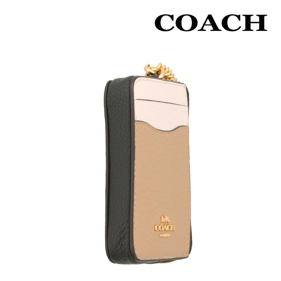 コーチ 小物 財布 コインケース COACH C1886 チョークマルチ カラーブロック ペブルド レザー チェーン ジップ カード コイン ケース IMCAH アウトレット｜urban-coron｜02