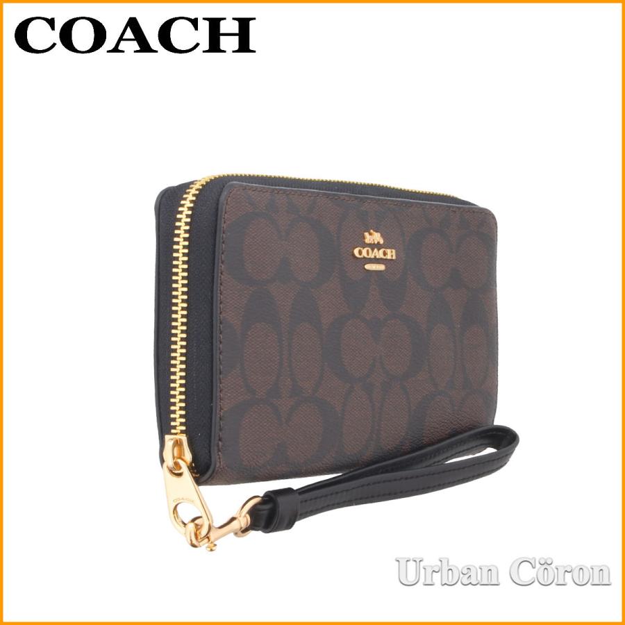 コーチ 財布 長財布 COACH C4452 ブラウン×ブラック シグネチャー ロング ジップ アラウンド ウォレット ストラップ付き IMAA8  アウトレット