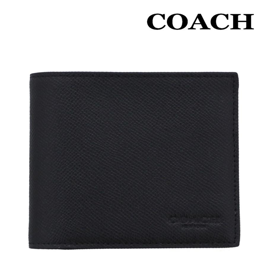 コーチ 財布 二つ折り メンズ COACH C6331 ブラック クロスグレイン