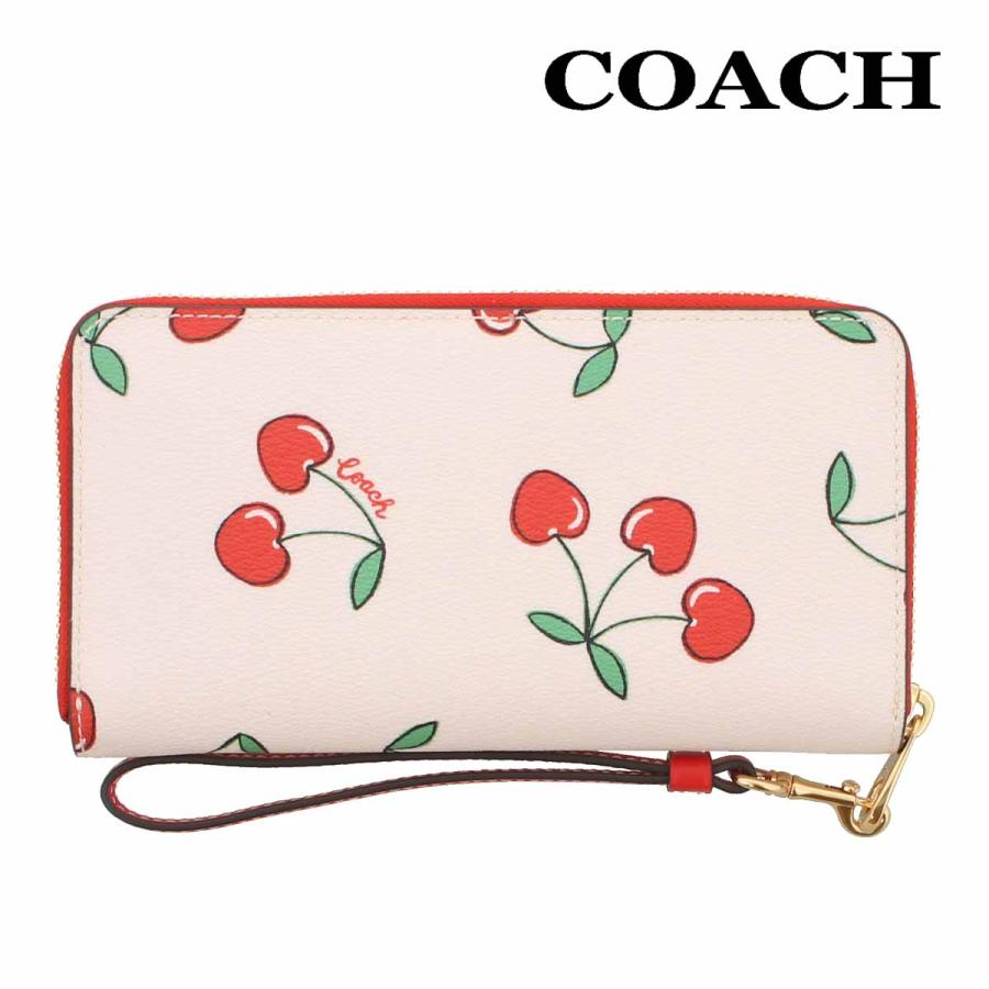 コーチ 財布 長財布 COACH CF406 チョークマルチ チェリープリント ロング ジップ アラウンド ウォレット ストラップ付き IMCAH アウトレット｜urban-coron｜03