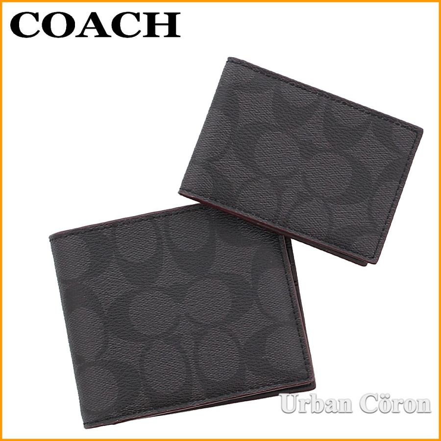 コーチ 財布 二つ折り メンズ COACH F25519 ブラック×ブラックオックスブラッド シグネチャー PVC レザー コンパクト ID ウォレット N3A アウトレット｜urban-coron｜02