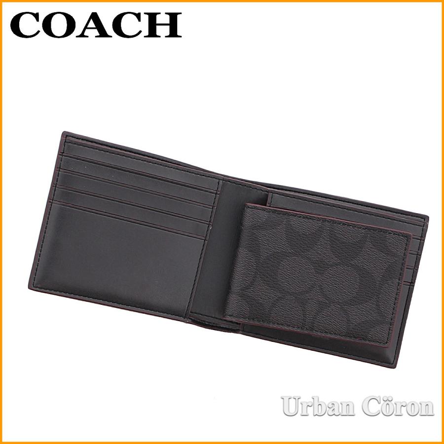 コーチ 財布 二つ折り メンズ COACH F25519 ブラック×ブラックオックスブラッド シグネチャー PVC レザー コンパクト ID ウォレット N3A アウトレット｜urban-coron｜03