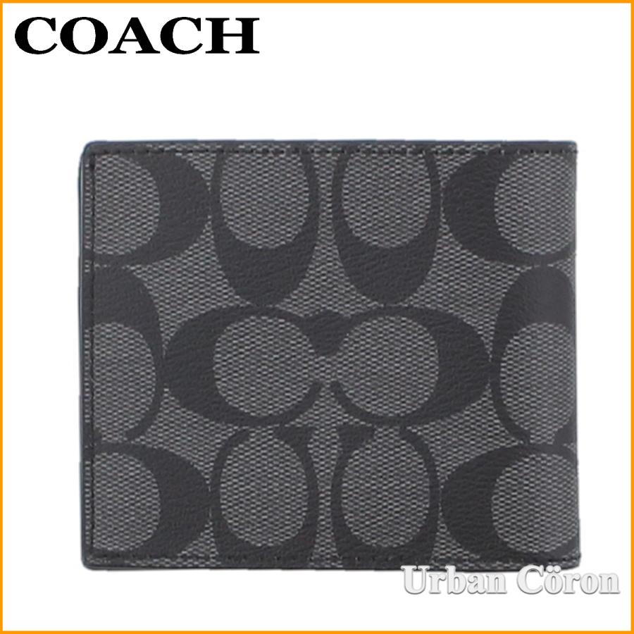 コーチ 財布 二つ折り メンズ COACH F66551 チャコール×ブラック シグネチャー PVC レザー ID ビルフォード ウォレット QBMI5 アウトレット｜urban-coron｜03