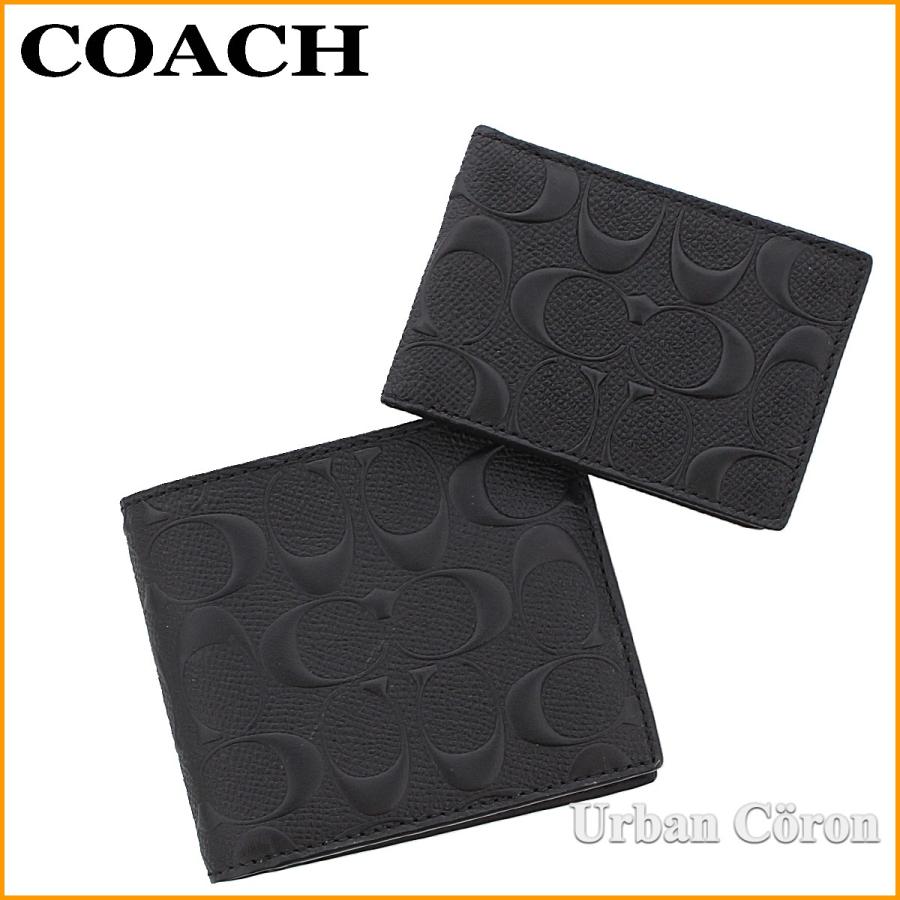 コーチ 財布 二つ折り メンズ COACH F75371 ブラック 3IN1 デボスド 
