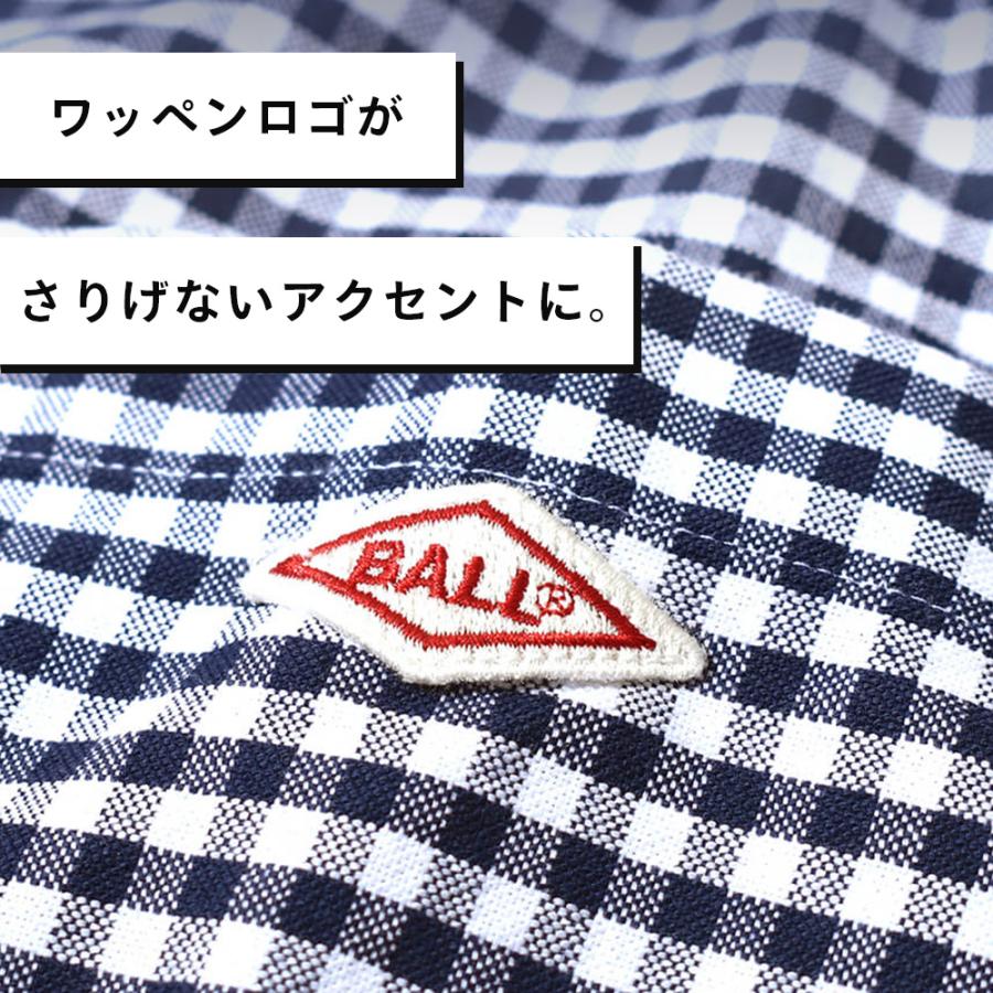 送料無料 BALL メンズ オックスシャツ レギュラーカラー ギンガムチェック 綿100％ オフィス カジュアル 33661