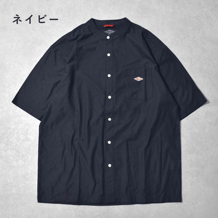 BALL バンドカラーシャツ 半袖 メンズ メッシュ ストレッチ 速乾
