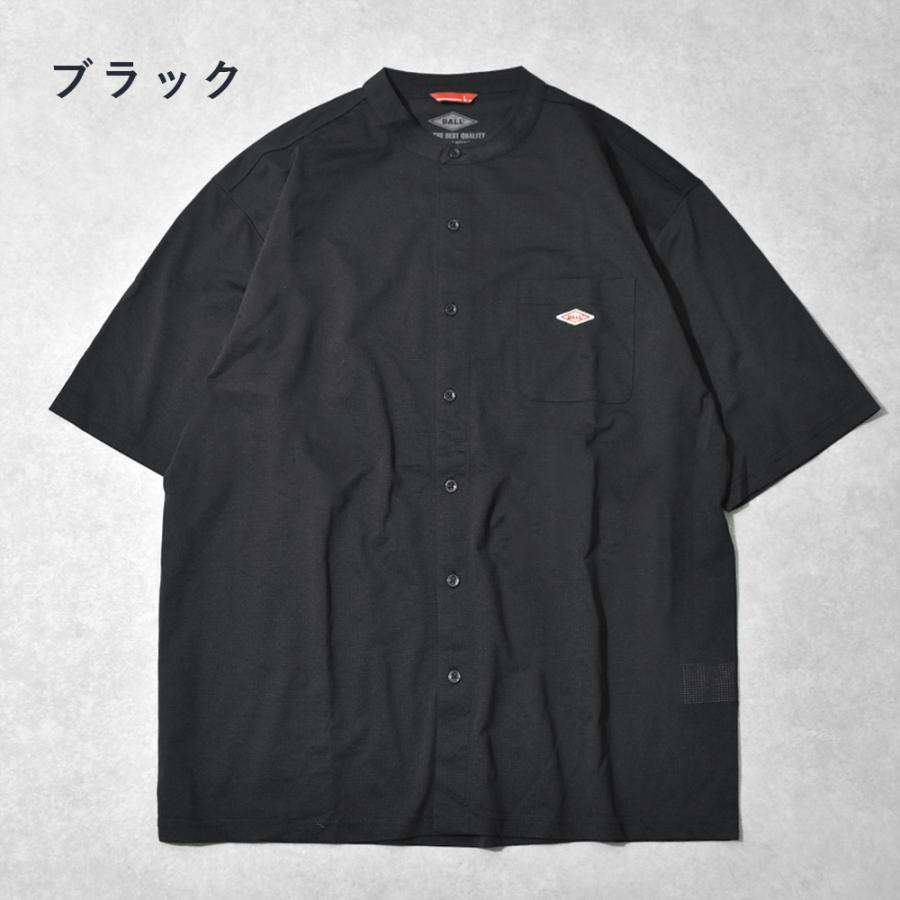 BALL バンドカラーシャツ 半袖 メンズ メッシュ ストレッチ 速乾