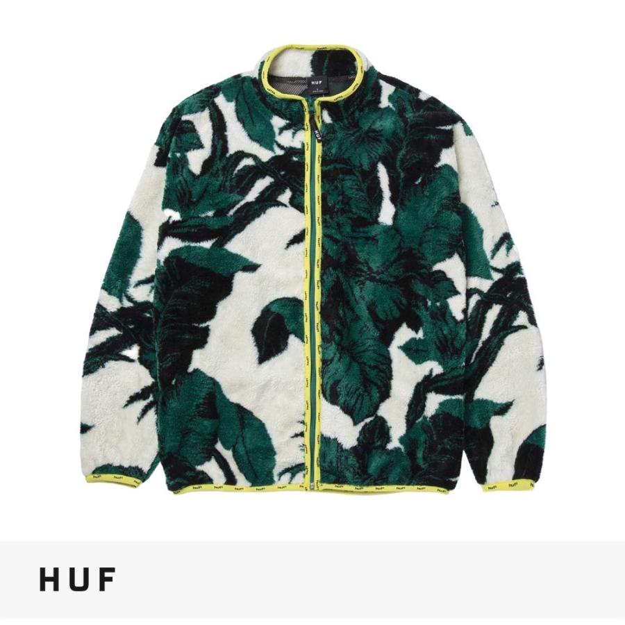 ハフ HUF SATIVA FLORAL FULL-ZIP SHERPA FLEECE | NATURAL フリース ジャケット シェルパ フルジップ ボタニカル柄 草 ロゴ テープ ナチュラル グリーン｜urbancycostore