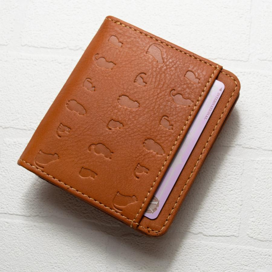キャットデザイン コンパクト財布 / 猫 ネコ 本革 型押し ミニ財布