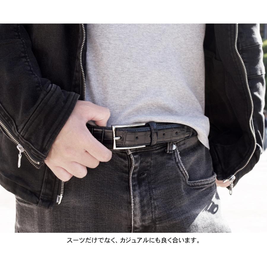 クロコダイル型押し レザーベルト メンズ / ビジネス デルマ革 ワニ革型押し カジュアル コスパ 安い 高級感 おしゃれ |  | 03