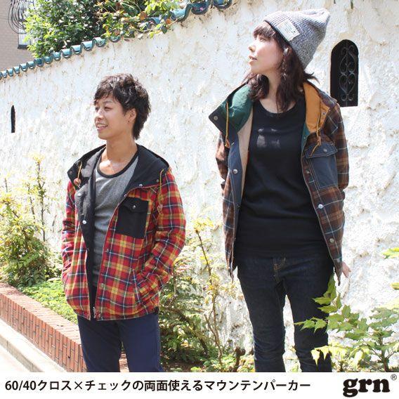 grn ジーアールエヌ 60 40クロス ネルチェック リバーシブル