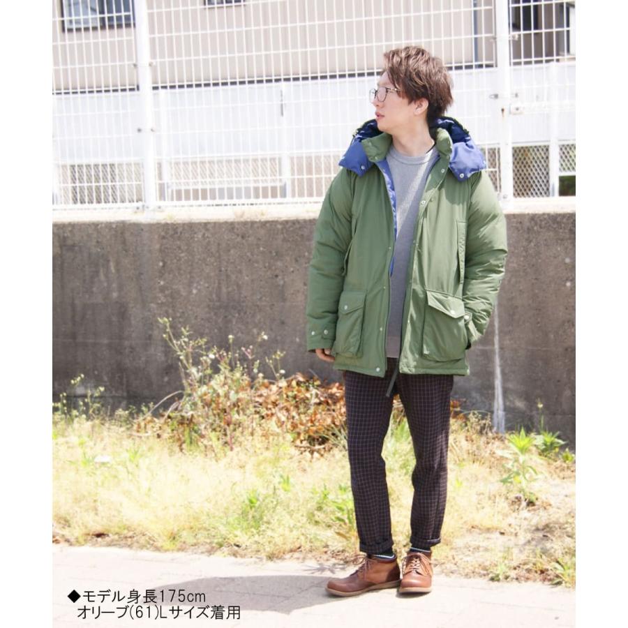 ジョンブル johnbullの フード付きのグリーンとオリーブのダウンジャケットです4つのポケット付きです Johnbull（ジョンブル） メンズ ナイロン レトロフーディー ダウン