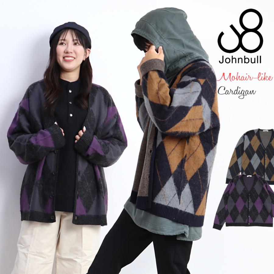 Johnbull ニット ジョンブル モヘアライクカーディガン アーガイル 