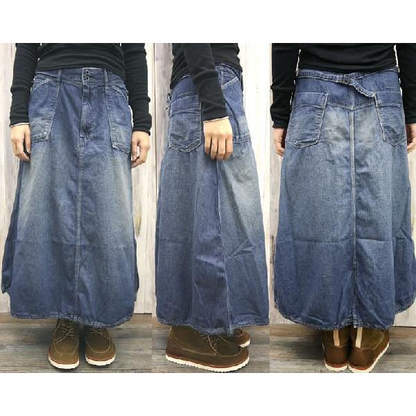 美品【FRAMe WORK × JOHNBUL】 デニムロングスカート M Johnbull（ジョンブル） ユーズド加工ライトオンスネップデニムビッグ