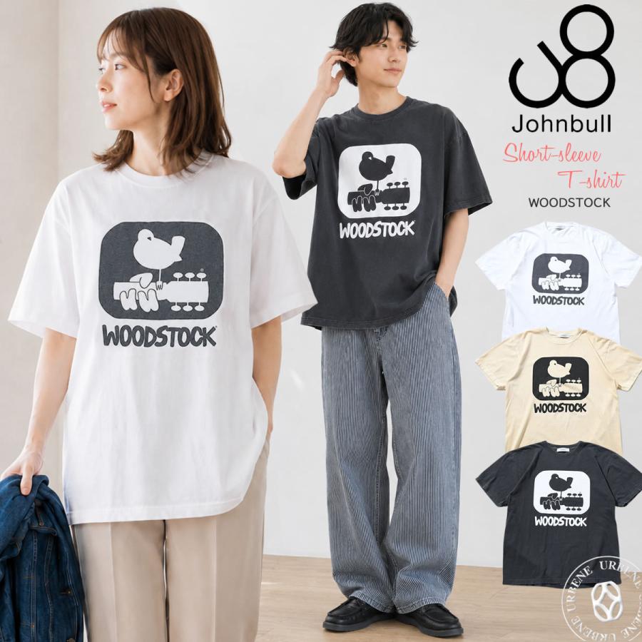 JOHNBULL - Johnbull ジョンブル Tシャツ ブラック ホワイト 黒白 サイズ:M / 24春夏 AP STUDIO 別注 ワイドピッチ バスク Tシャツ / ボートネック 長袖 コットン / トップス カットソー 【レディース】【中古】 Johnbull（ジョンブル） Johnbull WOODSTOCK Tシャツ 半袖Tシャツ