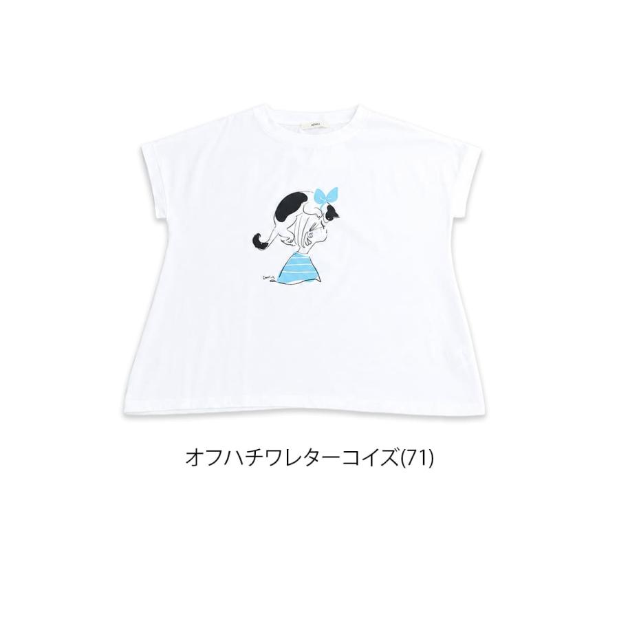 NARU ナル ミナミシャツ レディース Tシャツ 日本製 綿100％ フレンチスリーブ のりcorin コラボ イラストプリント 猫_nar_ltt |  | 05