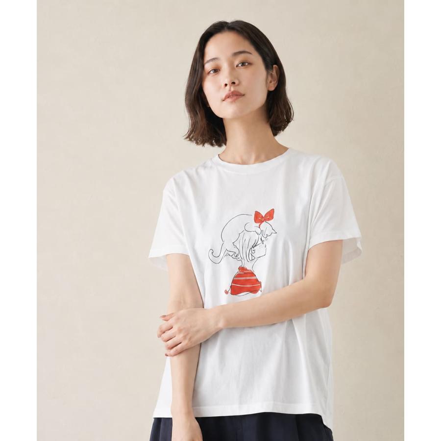 NARU ナル ミナミシャツ レディース Tシャツ 日本製 綿100％ フレンチスリーブ のりcorin コラボ イラストプリント 猫_nar_ltt |  | 09