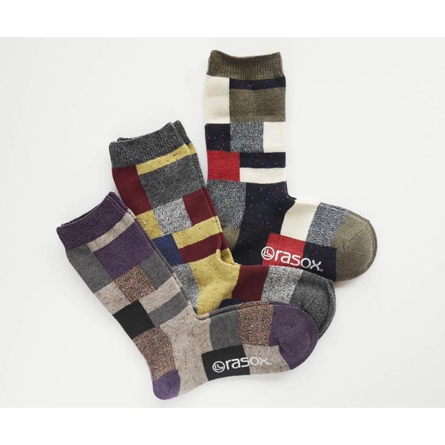 rasox ラソックス 靴下 パッチワーク風コットン クルーソックス ca202cr20 Ｌ字型 メンズ レディース スニーカーソックス スポーツ コットン | rasox | 07