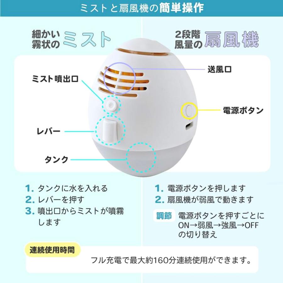 SPICE of Life ミストファン エッグ 携帯用扇風機 たまご型 SPICE of Life ミストファン エッグ 携帯用扇風機 たまご型