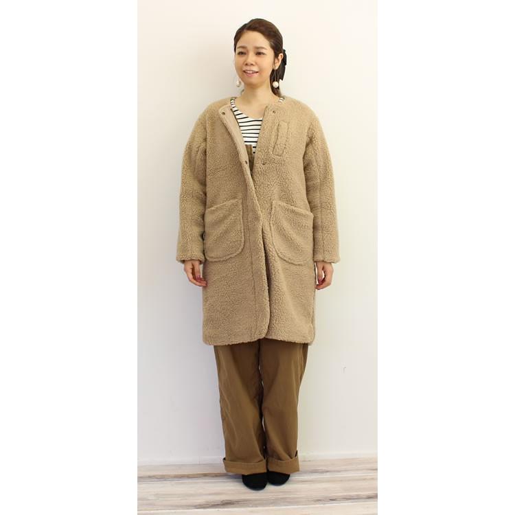 ZAMPA（ザンパ） エステル ボア 裏キルト ノーカラー ロングジャケット