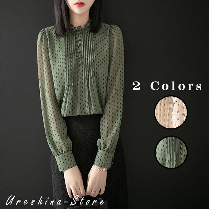 786円 史上一番安い レディース ファッション ブラウス オフィス 長袖 40代 おしゃれ 春夏 フォーマル トップス 長袖シャツ シフォン ドット柄 きれいめ 大きいサイズ 通勤