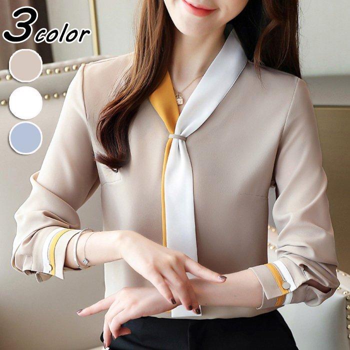 ブラウス レディース ファッション きれいめ 上品 ビジネス 長袖トップス 白オシャレブラウス シルク風シャツ リボンVネック 上品 大人 通勤  ゆったり 春秋新作 :bra314:ウレシナストア - 通販 - Yahoo!ショッピング