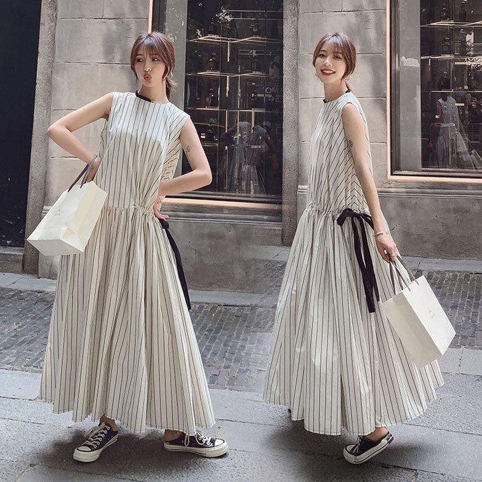 ワンピース レディース 40代 マキシワンピース 夏 リネンワンピース ストライプ柄綿麻aラインスカート ゆったり きれいめ オシャレ韓国風 上品 通勤 21年新作