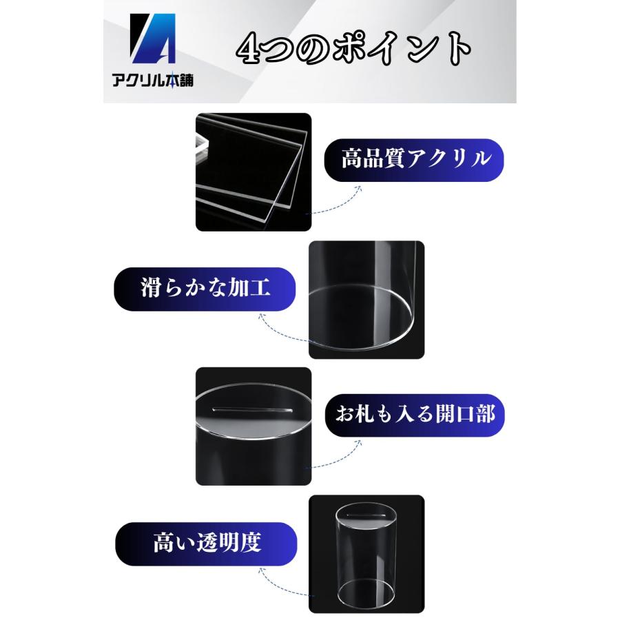 アクリル本舗 開かない 貯金箱 札 100万円貯金 筒型 透明 500円