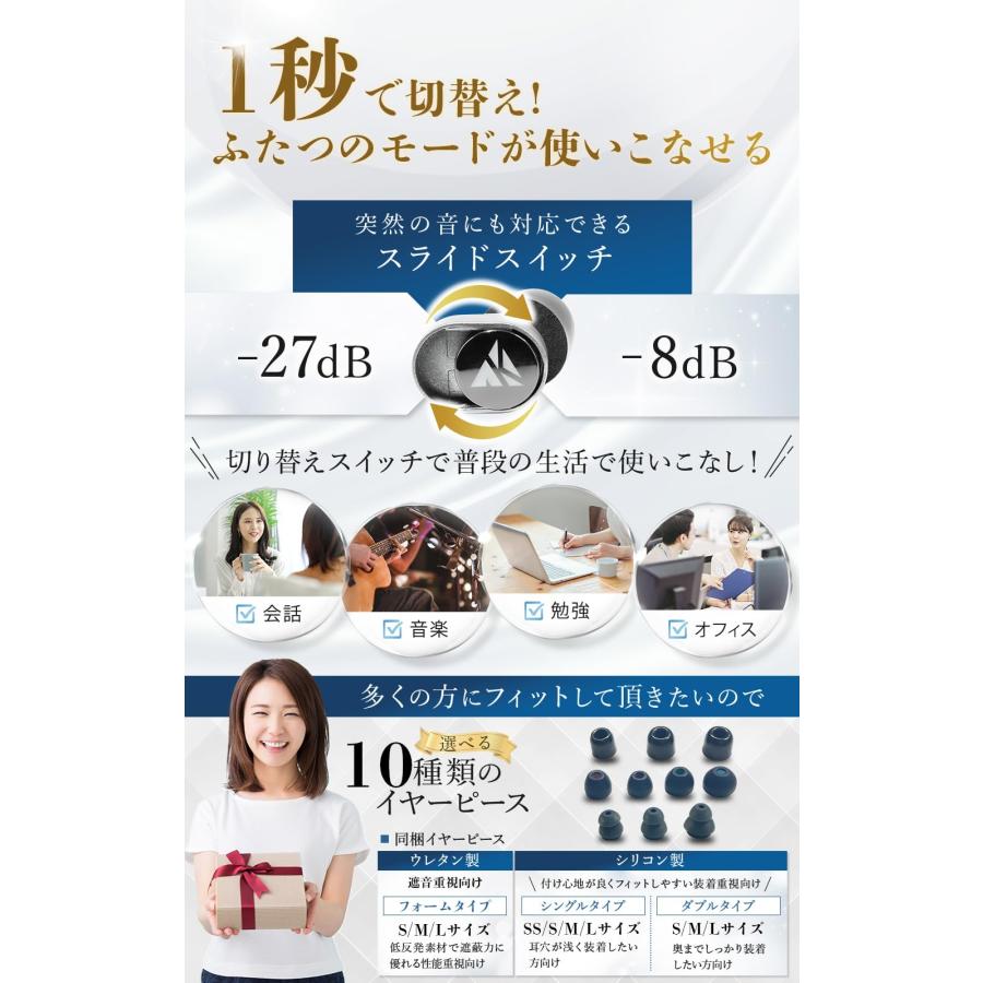 KsGear 耳栓 【聴覚過敏 ミソフォニア】 音嫌悪症 1秒で嫌な音だけを減音 音が綺麗 ノイズキャンセリング 会話用 閉塞感がない HSP イヤー |  | 04