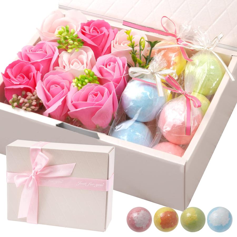 Un usual-store バスボム 8個 ＆ 花 入浴剤 ギフトセット 女性 プレゼント 誕生日 炭酸 香り爆弾 BOX お風呂用 バス ボール |  | 09