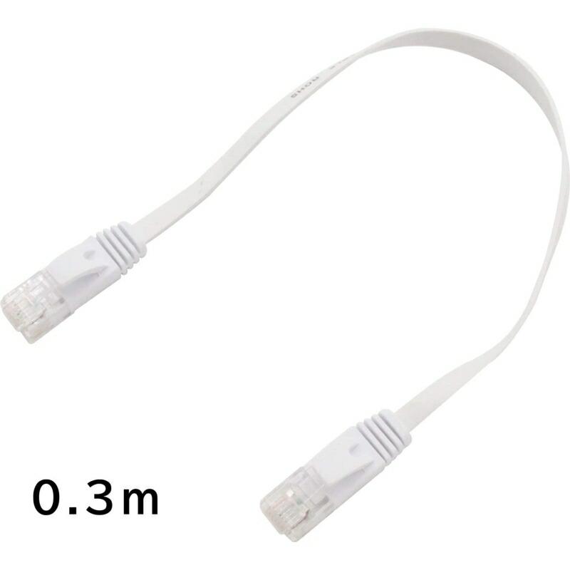 実物 Cat6 30cm ホワイト LANケーブル ギガビット対応 フラットタイプ 約0.3m 短い 有線LAN ルーターハブ 接続 