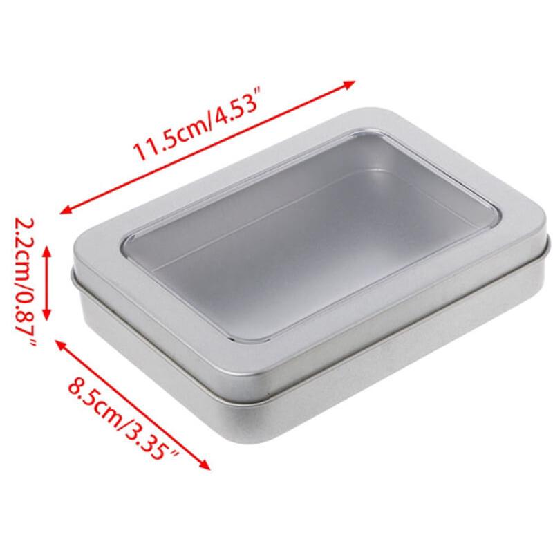 4点セット】缶ケース クリア窓付き蓋 約11.5cm×8.5cm×2.5cm スチール缶