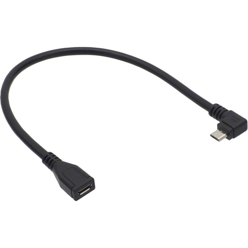 USBケーブル microUSB延長ケーブル USB2.0 L字 micro-B オス - micro-B メス 充電 データ転送 対応 L字型 短い 約25cm ブラック｜uribow｜10