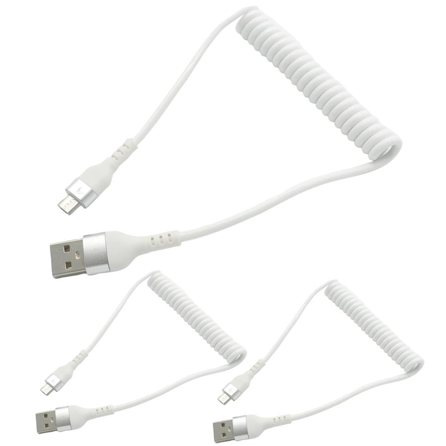 3本セット】USBケーブル 充電転送対応 カールコード タイプAオス 