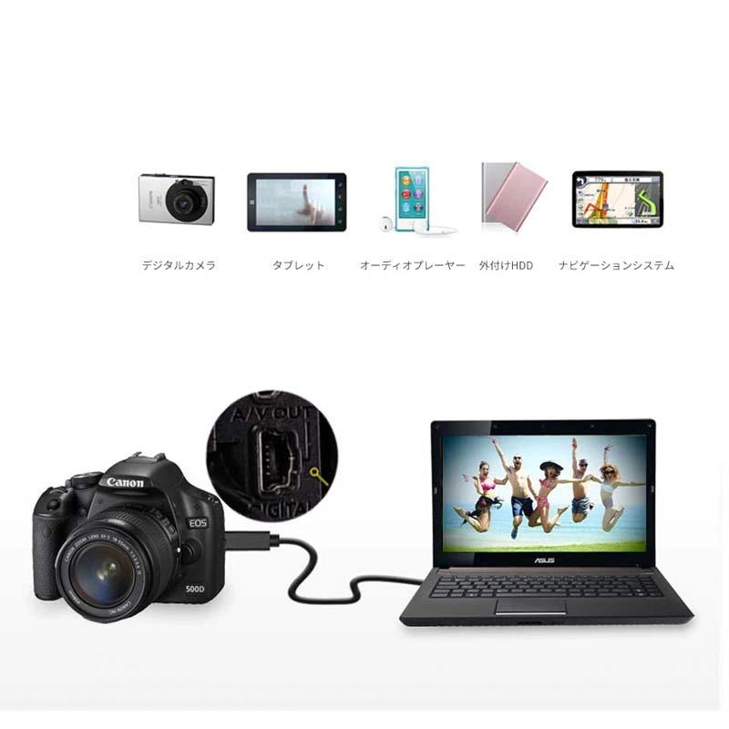【2本セット】 約3m ミニUSBケーブル ブラック miniUSB 給電 データ通信対応 USB2.0 モバイルHDD デジタルカメラ ...