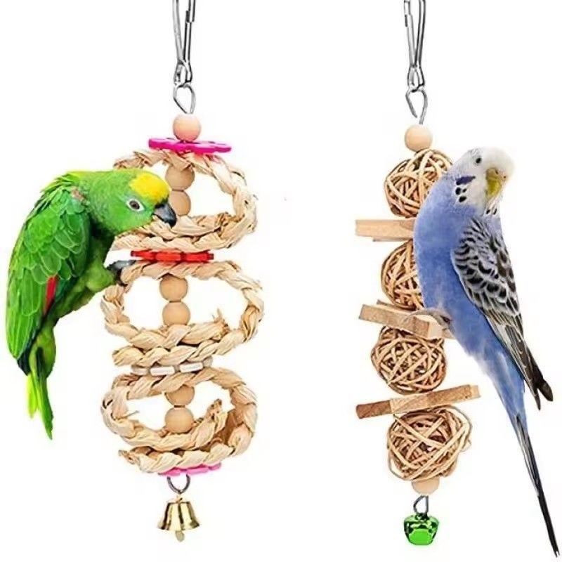 インコ 木製 鳥のおもちゃ 吊り下げ 噛む玩具 ブランコ はしご 止まり