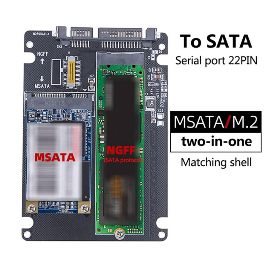 SATA M.2 NGFF SSD & mSATA - 2.5インチ ケース付き 3.0 変換 2 in 1