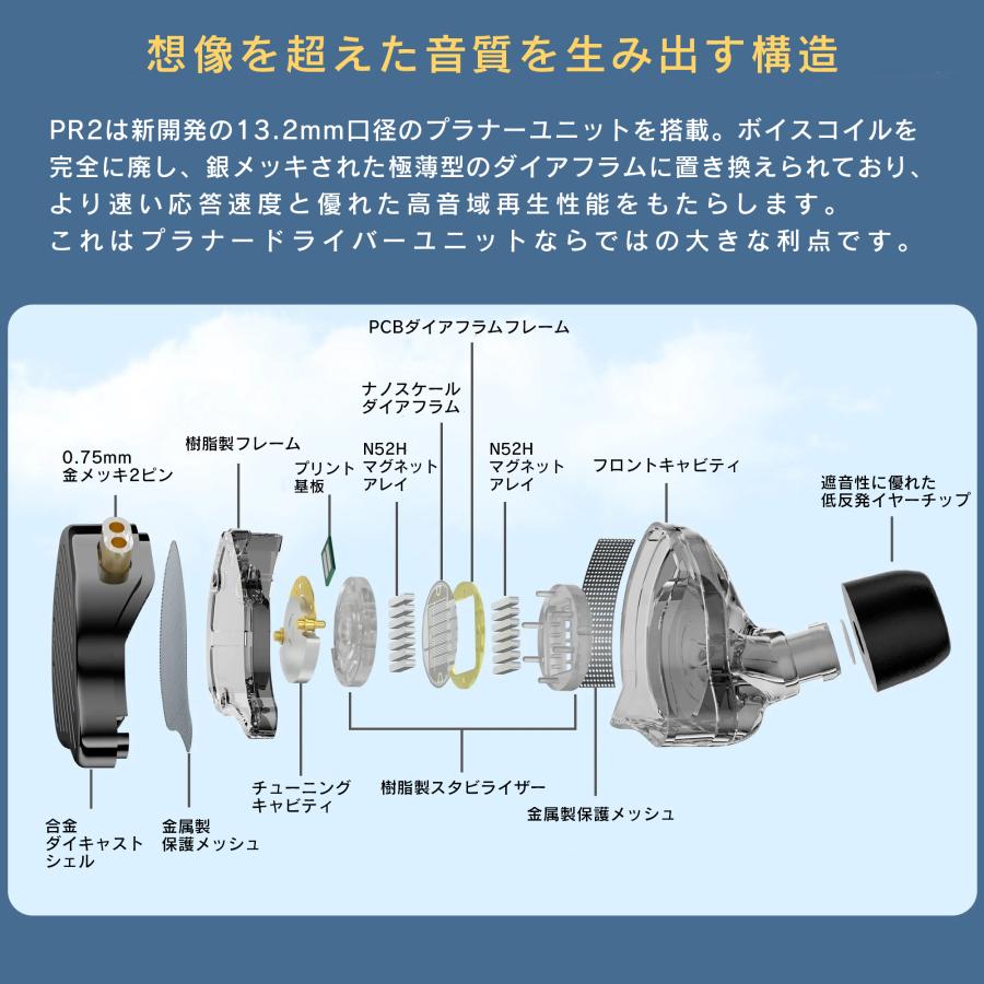 KZ x HBB PR2 平面駆動型 平面磁界型 プラナー 0.75mm 2Pin ケーブル